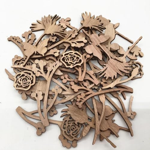 Holzscheiben zum Basteln, lasergeschnittene Holzblumen und Blätter, blanko, Holzverzierungen, Basteln, Hochzeitsdekoration, dunkle Farbe, 20 Stück von FOSANGNANTU