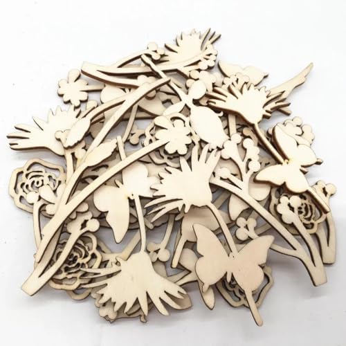 Holzstücke, lasergeschnittene Holzblumen und Blätter, blanko, Holzverzierungen, Basteln, Hochzeitsdekoration, helle Farbe, 20 Stück Holzstücke, lasergeschnittene Holzblumen und Blätter, blanko, Holzverzierungen, Basteln, Hochzeitsdekoration, helle Farbe, 20 Stück von FOSANGNANTU