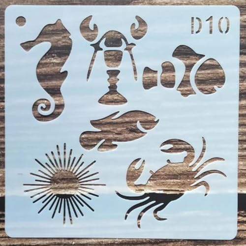 Schablonen zum Basteln, 13 x 13 cm, Motiv: Ozeanleben, Schablone zum Malen auf Holz, Wand, Tür, Leinwand, Heimdekoration, Stil 4 Schablonen zum Basteln, 13 x 13 cm, Motiv: Ozeanleben, Schablone zum Malen auf Holz, Wand, Tür, Leinwand, Heimdekoration, Stil 4 von FOSANGNANTU