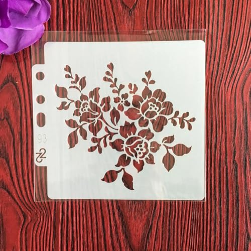 Schablonen zum Basteln, 13 x 13 cm, Rosenblüte, Schablone zum Malen auf Holz, Wand, Tür, Leinwand, Heimdekoration, Stil 2 von FOSANGNANTU