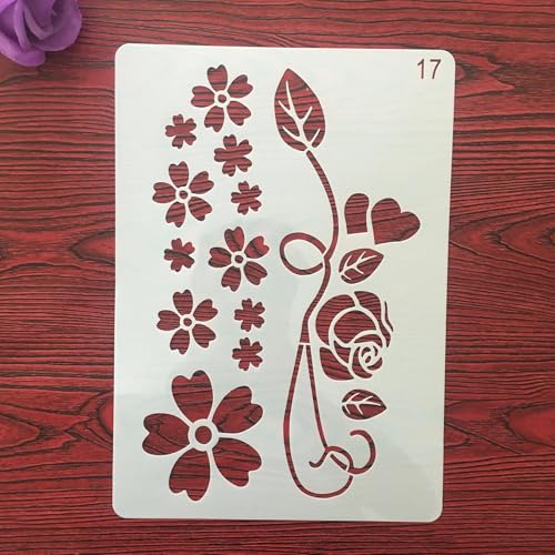 Schablonen zum Basteln, A4, 29 x 21 cm, Blumenblatt-Symbol, Schablone zum Malen auf Holz, Wand, Tür, Leinwand, Heimdekoration, Stil 4 von FOSANGNANTU