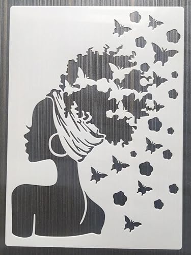 Wiederverwendbare Schablonen, 21 x 29 cm, Motiv: Frau und Schmetterling, Schablone zum Malen auf Holzmöbeln, Bodendekoration, Heimwerkerbedarf, Stil 9 von FOSANGNANTU