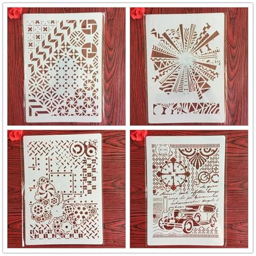 Wiederverwendbare Schablonen, 4 Stück, A4, 29 x 21 cm, Vintage-Muster, Schablone zum Malen auf Holz, Möbel, Boden, Dekoration, DIYzubehör, Muster A Wiederverwendbare Schablonen, 4 Stück, A4, 29 x 21 cm, Vintage-Muster, Schablone zum Malen auf Holz, Möbel, Boden, Dekoration, DIYzubehör, Muster A von FOSANGNANTU