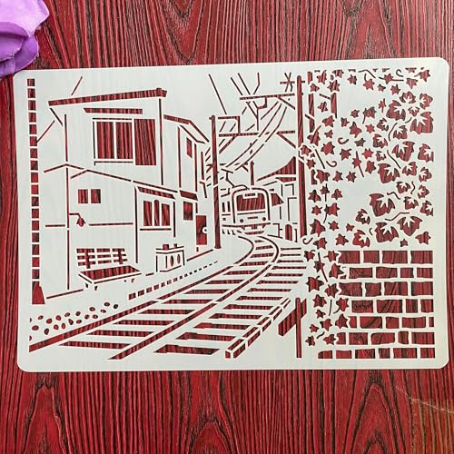 Wiederverwendbare Schablonen, A4, 29 x 21 cm, Bahn-Land, Schablone zum Malen auf Holz, Möbel, Boden, Dekoration, DIY-Zubehör von FOSANGNANTU