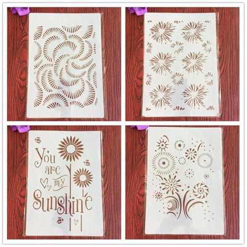 Wiederverwendbare Schablonen, A4, 29 x 21 cm, Buchstaben-Blumenschablone zum Malen auf Holz, Möbel, Boden, Dekoration, DIY-Zubehör, 4 Stück Wiederverwendbare Schablonen, A4, 29 x 21 cm, Buchstaben-Blumenschablone zum Malen auf Holz, Möbel, Boden, Dekoration, DIY-Zubehör, 4 Stück von FOSANGNANTU