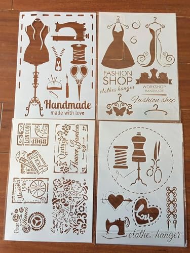 Wiederverwendbare Schablonen, A4, 29 x 21 cm, für Kleidung, Nähmaschinen, Schablonen zum Malen auf Holz, Möbel, Boden, Dekoration, DIY-Zubehör, 4 Stück Wiederverwendbare Schablonen, A4, 29 x 21 cm, für Kleidung, Nähmaschinen, Schablonen zum Malen auf Holz, Möbel, Boden, Dekoration, DIY-Zubehör, 4 Stück von FOSANGNANTU