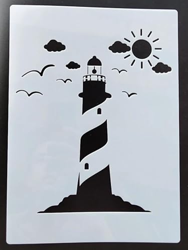 Wiederverwendbare Schablonen, Leuchtturm-Schablone zum Malen auf Holz, Möbel, Boden, Dekoration, Heimwerkerbedarf, Stil 3, 21 x 29 cm Wiederverwendbare Schablonen, Leuchtturm-Schablone zum Malen auf Holz, Möbel, Boden, Dekoration, Heimwerkerbedarf, Stil 3, 21 x 29 cm von FOSANGNANTU