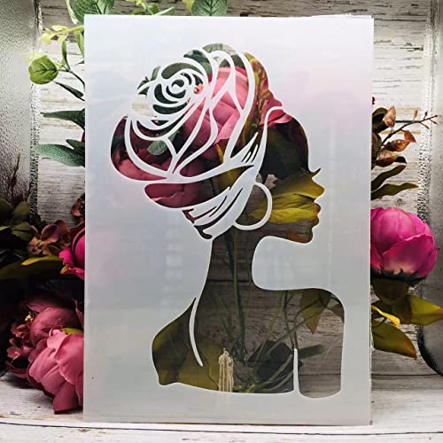 A4 29 x 21 cm afrikanische Schönheit Lady Girl Schablonen zum Malen auf Holz, wiederverwendbare Heimdekor-Schablonen, Schablonen und DIY-Vorlagen für Schilder, Handwerk, Kunst von FOSANGPUSHI
