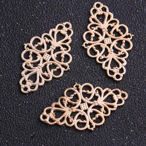 Charms für Schmuckherstellung, 8 Stück, 4,1 x 2,5 cm, hohl, filigran, Blumen-Charm, Schmuckverbinder, Vintage-Stil, filigraner Schmuck, helles Gold Charms für Schmuckherstellung, 8 Stück, 4,1 x 2,5 cm, hohl, filigran, Blumen-Charm, Schmuckverbinder, Vintage-Stil, filigraner Schmuck, helles Gold von FOSANGPUSHI