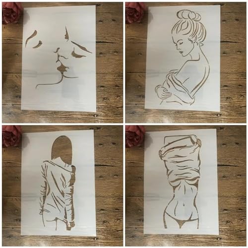 FOSANGPUSHI Malschablone, 4 Stück, A4, 29 cm, sexy Mädchen-Liebhaber, Kuss, wiederverwendbar, Wandschablone FOSANGPUSHI Malschablone, 4 Stück, A4, 29 cm, sexy Mädchen-Liebhaber, Kuss, wiederverwendbar, Wandschablone von FOSANGPUSHI