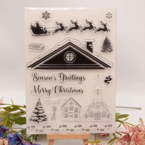 FOSANGPUSHI Vintage-Stempel zum Basteln, 15 x 21 cm, Frohe Weihnachten, Segen, Wörter, Haus, transparente Stempel für Kartenherstellung, Album, Bastelzubehör FOSANGPUSHI Vintage-Stempel zum Basteln, 15 x 21 cm, Frohe Weihnachten, Segen, Wörter, Haus, transparente Stempel für Kartenherstellung, Album, Bastelzubehör von FOSANGPUSHI