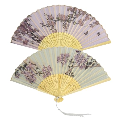 FOSDICK 2 Stück Fächer Faltbar, Bambus Handfächer, Fecher Sommer, Hand Fan Folding, Fächer Klein Stoff mit Blumen, Faltfächer im Chinesischen Stil für Festival Party Geschenke, Hochzeit, Fotografie von FOSDICK