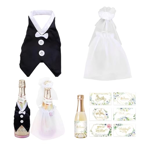 FOSDICK 2 Stück Hochzeits Weinflaschen Set für Paare, Brautpaar Deko Flaschendeko, Flaschendeko Braut Und Bräutigam, Hochzeitskleid Hochzeitsanzug Tischdekoration, mit 12 Weinflaschenaufkleber FOSDICK 2 Stück Hochzeits Weinflaschen Set für Paare, Brautpaar Deko Flaschendeko, Flaschendeko Braut Und Bräutigam, Hochzeitskleid Hochzeitsanzug Tischdekoration, mit 12 Weinflaschenaufkleber von FOSDICK