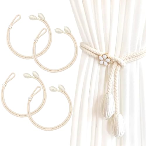 FOSDICK 4pcs Vorhang Raffhalter, Gardinenhalter Raffhalter für Vorhänge, Curtain Rope Buckle, Handgestrickte Baumwolle Gardinen Raffhalter, Vorhanghalter, Raffhalter für Gardinen, Vorhang Halter von FOSDICK