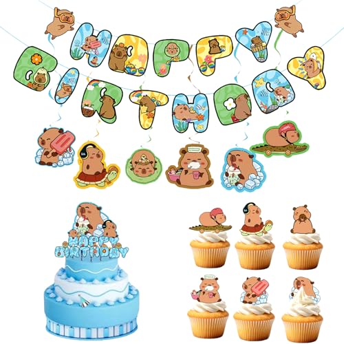 FOSDICK Capybara Geburtstag Deko Set Enthält Happy Birthday Girlande, Capybara Tortendeko Cupcake, Hängedeko, Capybara Deko Geburtstag für Kindergeburtstag Jungen Mädchen Themenpartys Geburtstagsparty FOSDICK Capybara Geburtstag Deko Set Enthält Happy Birthday Girlande, Capybara Tortendeko Cupcake, Hängedeko, Capybara Deko Geburtstag für Kindergeburtstag Jungen Mädchen Themenpartys Geburtstagsparty von FOSDICK