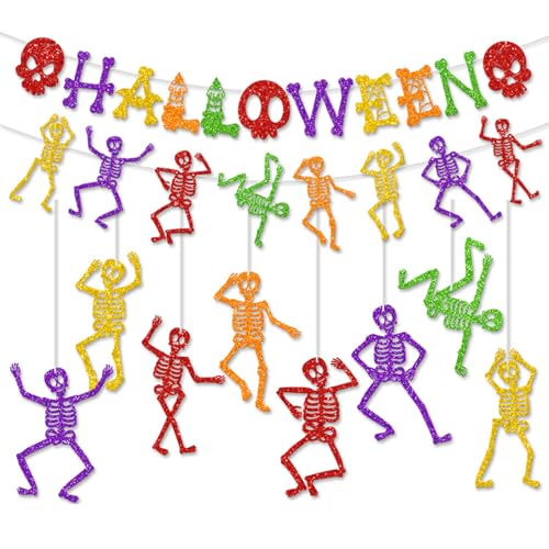 FOSDICK Halloween Deko Set, Halloween Party Deko, Bunt Halloween Girlande, Skelett Girlande, Halloween Hängedeko Skelett, Halloweenparty deko Indoor Outdoor, Halloweendeko für Gruse Garten Partydeko FOSDICK Halloween Deko Set, Halloween Party Deko, Bunt Halloween Girlande, Skelett Girlande, Halloween Hängedeko Skelett, Halloweenparty deko Indoor Outdoor, Halloweendeko für Gruse Garten Partydeko von FOSDICK