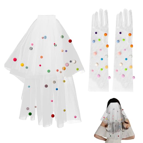 FOSDICK Schleier Braut, Brautschleier, Veil mit Bunte Pompom, Schleier JGA, Neuheit Bride to be Schleier, Brauthandschuhe, für Junggesellenabschied Frauen Hochzeit Bachelorette Party Accessoires FOSDICK Schleier Braut, Brautschleier, Veil mit Bunte Pompom, Schleier JGA, Neuheit Bride to be Schleier, Brauthandschuhe, für Junggesellenabschied Frauen Hochzeit Bachelorette Party Accessoires von FOSDICK