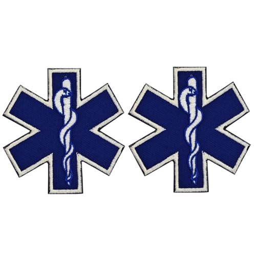 EMT Star of Life Taktischer Aufnäher (2er-Pack) | Klettverschluss-Rückseite für Westen, Taschen und Uniformen | Sanitäter, Ersthelfer, medizinisches Taschenzubehör | langlebig besticktes blaues von FOTN