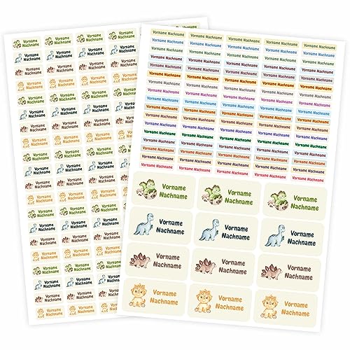 217 Stück personalisierte Namensaufkleber Set - mit Wunschname für Stifte und alle Schulsachen - Kinder Name Beschriftung Schule Kindergarten Kita Sticker (Dinosaurier) von FOTOFOL