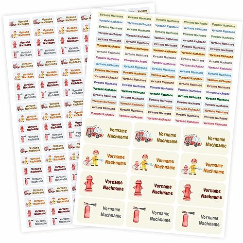 217 Stück personalisierte Namensaufkleber Set - mit Wunschname für Stifte und alle Schulsachen - Kinder Name Beschriftung Schule Kindergarten Kita Sticker (Feuerwehr) von FOTOFOL
