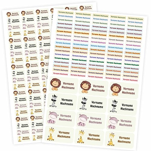 217 Stück personalisierte Namensaufkleber Set - mit Wunschname für Stifte und alle Schulsachen - Kinder Name Beschriftung Schule Kindergarten Kita Sticker (Safari) von FOTOFOL