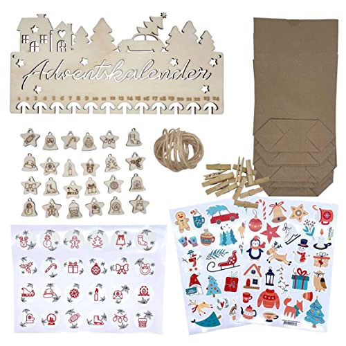 Adventskalender aus Birkensperrholz mit Symbole statt Ziffern, 24 Papiertüten, Symbole Aufkleber/Holz, Klammern aus Bambusholz und Jute Seil zum Befüllen - Adventskalender selbst basteln Adventskalender aus Birkensperrholz mit Symbole statt Ziffern, 24 Papiertüten, Symbole Aufkleber/Holz, Klammern aus Bambusholz und Jute Seil zum Befüllen - Adventskalender selbst basteln von FOTOFOL