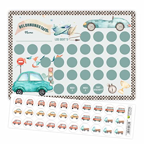 Aufkleber Set - Belohnungstafel für Kinder - mit tollen Stickern für Mädchen - Motiv Einhorn -mit tollen Stickern für Jungs - Motiv Autos (Motiv Autos) von FOTOFOL
