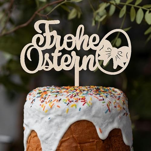 CAKE TOPPER Frohe Ostern aus Holz - Tortendeko & Kuchendeko - Osterdeko - Torten-stecker (Frohe Ostern Ei) von FOTOFOL