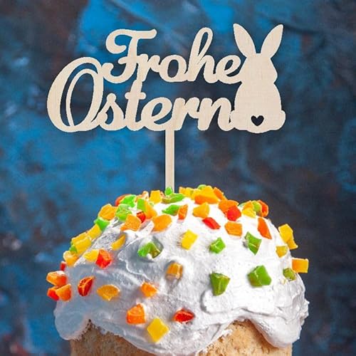 CAKE TOPPER Frohe Ostern aus Holz - Tortendeko & Kuchendeko - Osterdeko - Torten-stecker (Frohe Ostern Hase) von FOTOFOL
