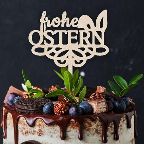 CAKE TOPPER Frohe Ostern aus Holz - Tortendeko & Kuchendeko - Osterdeko - Torten-stecker (Frohe Ostern Hasenohren) von FOTOFOL