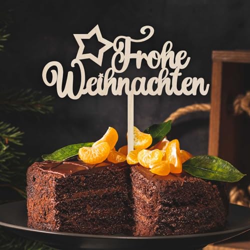 CAKE TOPPER Frohe Weihnachten Stern aus Holz - Tortendeko & Kuchendeko - Weihnachtsdeko - Torten-stecker von FOTOFOL