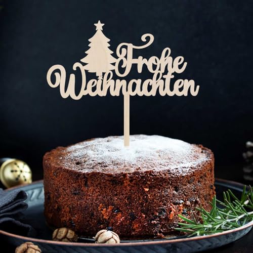 CAKE TOPPER Frohe Weihnachten aus Holz - Tortendeko & Kuchendeko - Weihnachtsdeko - Torten-stecker von FOTOFOL