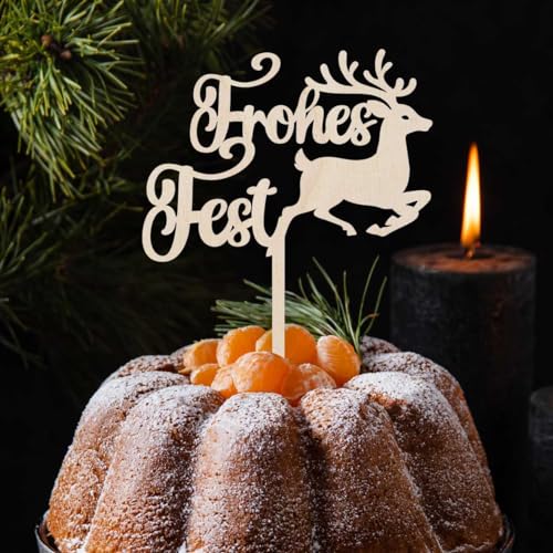 CAKE TOPPER Frohes Fest aus Holz - Tortendeko & Kuchendeko - Weihnachtsdeko - Torten-stecker von FOTOFOL