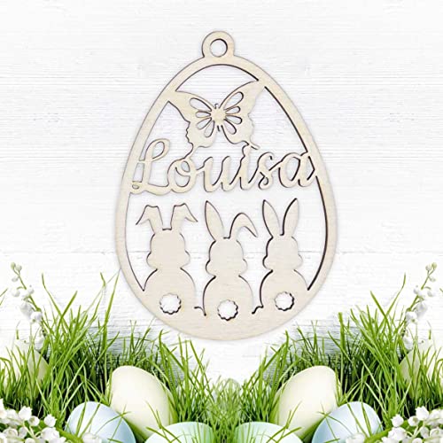 FOTOFOL Osterschmuck aus natürlichem Birkensperrholz mit Wunschnamen - Anhänger Ostern Ei personalisiert mit Namen, Hängedekoration aus Holz, personalisierte Ostereier als Geschenk (Style 4) von FOTOFOL