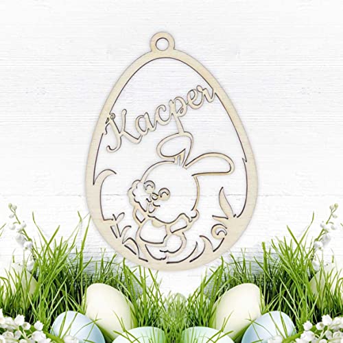 FOTOFOL Osterschmuck aus natürlichem Birkensperrholz mit Wunschnamen - Anhänger Ostern Ei personalisiert mit Namen, Hängedekoration aus Holz, personalisierte Ostereier als Geschenk (Style 5) von FOTOFOL
