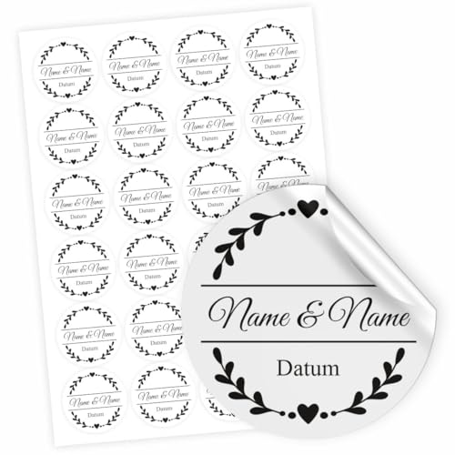 Hochzeit Aufkleber - 24 Stück Personalisierte Aufkleber mit Wunschnamen und Datum - 4,5 cm Runde Papieraufkleber Etiketten für Hochzeit, Gastgeschenke, Einladungskarte (Style 2) von FOTOFOL