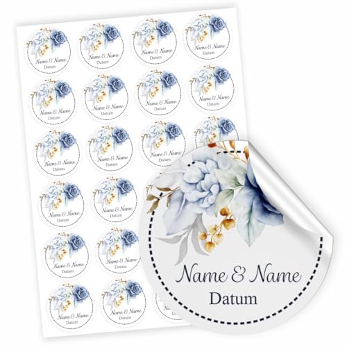 Hochzeit Aufkleber - 24 Stück Personalisierte Aufkleber mit Wunschnamen und Datum - 4,5 cm Runde Papieraufkleber Etiketten für Hochzeit, Gastgeschenke, Einladungskarte (Style 5) von FOTOFOL