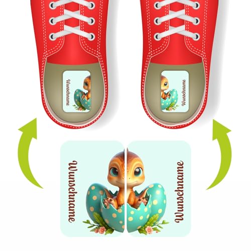 Namensaufkleber Set für Schuhe - individuell personalisierte Etiketten mit Wunschname -links rechts Aufkleber - Kinder Aufkleber mit Wunschtext für Schuhe (Dinosaurier) von FOTOFOL