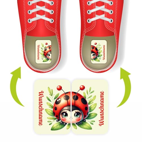 Namensaufkleber Set für Schuhe - individuell personalisierte Etiketten mit Wunschname -links rechts Aufkleber - Kinder Aufkleber mit Wunschtext für Schuhe (Marienkäfer) von FOTOFOL