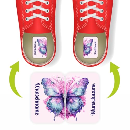 Namensaufkleber Set für Schuhe - individuell personalisierte Etiketten mit Wunschname -links rechts Aufkleber - Kinder Aufkleber mit Wunschtext für Schuhe (Schmetterling) von FOTOFOL