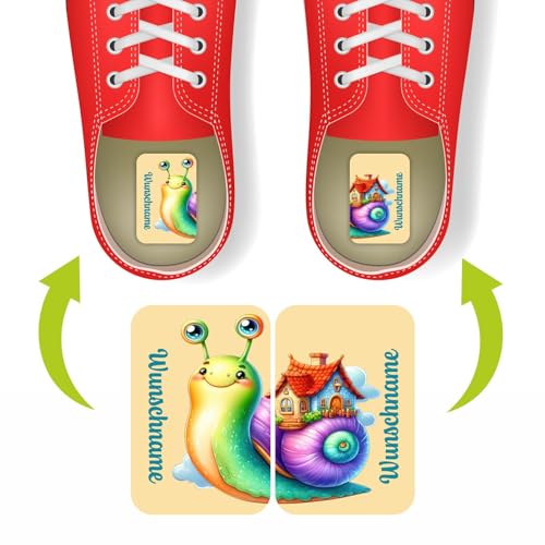 Namensaufkleber Set für Schuhe - individuell personalisierte Etiketten mit Wunschname -links rechts Aufkleber - Kinder Aufkleber mit Wunschtext für Schuhe (Schnecke) von FOTOFOL