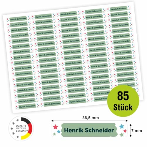 Namensaufkleber - personalisierte Aufkleber mit Wunschname für Stifte und alle Schulsachen (Sterne, 85 Stück) von FOTOFOL