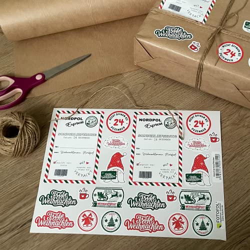 Aufkleber Weihnachtssticker Set | Weihnachtspost, Weihnachtspost, Wunschzettel Geschenkaufkleber selbstklebend - Etiketten für Geschenke - Sticker Aufkleber Etiketten Geschenkaufkleber Verpacken von FOTOFOL