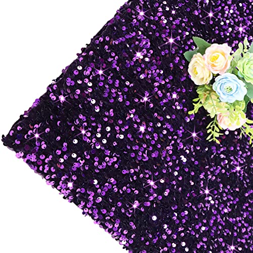 FOTSHARER 91 cm lila Paillettenstoff Glitzer Samt Stoff von The Yard Pailletten bestickter Stoff für Kleid Kleidung Glänzend Große Pailletten Material für handgefertigte Kostüme Dehnbarer Sequenzstoff von FOTSHARER