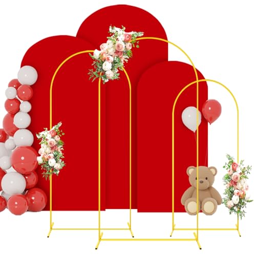FOTSHARER Metallbogen-Hintergrundständer und Abdeckung, 1,8 m, 1,8 m, 2,5 m, rote Bogenabdeckungen, dehnbarer Hintergrund, Ballonbogenständer, Set mit 3 Stück, Hochzeitsbogenständer und Abdeckungs-Set FOTSHARER Metallbogen-Hintergrundständer und Abdeckung, 1,8 m, 1,8 m, 2,5 m, rote Bogenabdeckungen, dehnbarer Hintergrund, Ballonbogenständer, Set mit 3 Stück, Hochzeitsbogenständer und Abdeckungs-Set von FOTSHARER