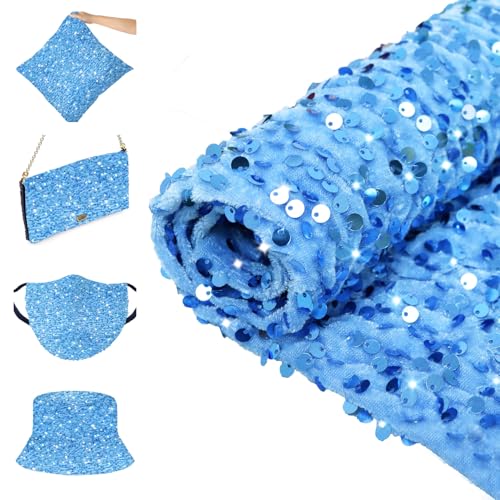 FOTSHARER Paillettenstoff von The Yard Babyblauer Glitzerstoff Samt zum Nähen Handarbeit, 91 cm Netzstoff mit Pailletten, funkelnd, wendbarer Stoff von The Yard Stretch Pailletten Material für Bankett von FOTSHARER