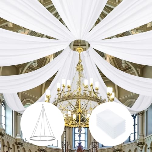 FOTSHARER Weiße Deckenvorhänge, Chiffon, durchscheinend, 6 Paneele, 152 x 3 m, Hochzeitsdeckendekoration, Bogen, Drapierstoff mit Metall-Deckenhaken für Party, Zeremonie, Bühnendekoration FOTSHARER Weiße Deckenvorhänge, Chiffon, durchscheinend, 6 Paneele, 152 x 3 m, Hochzeitsdeckendekoration, Bogen, Drapierstoff mit Metall-Deckenhaken für Party, Zeremonie, Bühnendekoration von FOTSHARER