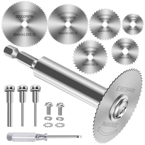Sägeblatt Kreissägeblatt Set, 1/4" Sechskantschaft (100mm Langer Schaft) HSS Kreissägeblätter für Bohrmaschine, Mini Kreissägeblatt für Holz Kunststoff Metall - 11 Stück von FOTYBEI