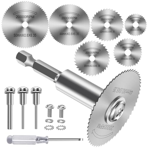 Sägeblatt Kreissägeblatt Set, 1/4" Sechskantschaft (60mm Kurzer Schaft) HSS Kreissägeblätter für Bohrmaschine, Mini Kreissägeblatt für Holz Kunststoff Metall - 11 Stück von FOTYBEI