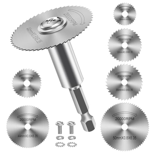 Sägeblatt Kreissägeblatt Set, 1/4" Sechskantschaft (60mm Kurzer Schaft) HSS Kreissägeblätter für Bohrmaschine, Mini Kreissägeblatt für Holz Kunststoff Metall - 7 Stück von FOTYBEI